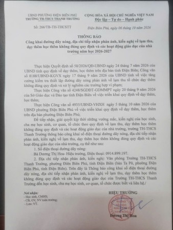 công khai đường dây nóng,địa chỉ tiếp nhận phản ánh